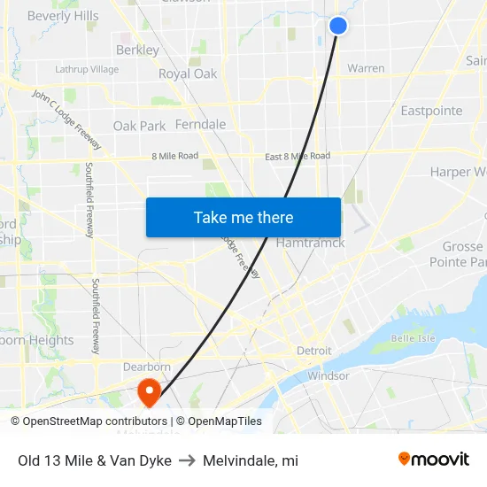 Old 13 Mile & Van Dyke to Melvindale, mi map