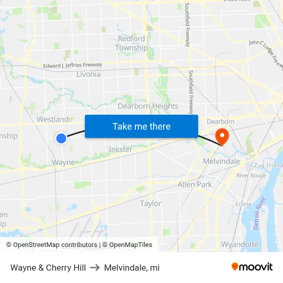 Wayne & Cherry Hill to Melvindale, mi map