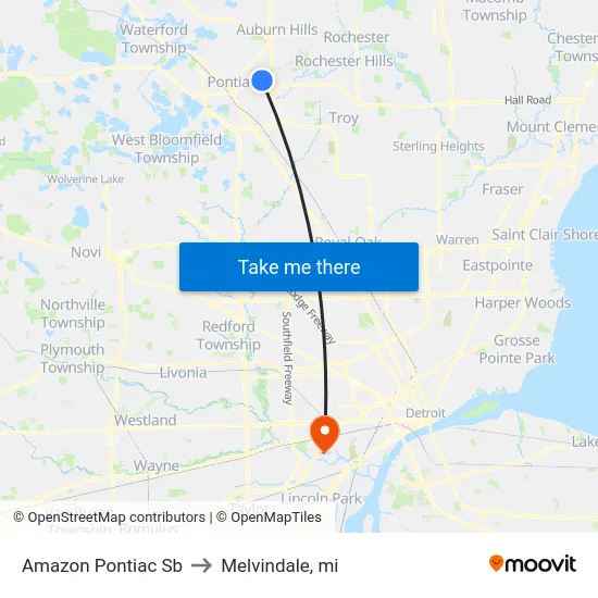 Amazon Pontiac Sb to Melvindale, mi map