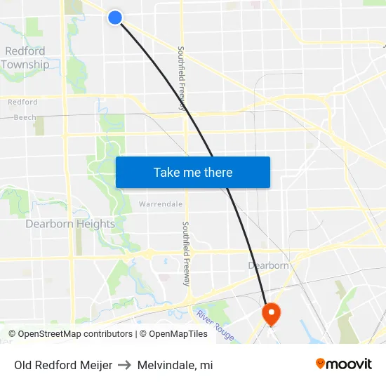 Old Redford Meijer to Melvindale, mi map