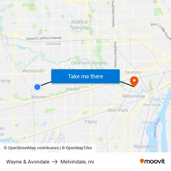 Wayne & Avondale to Melvindale, mi map