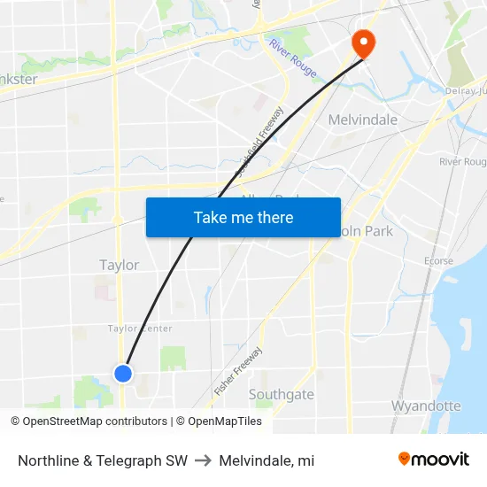 Northline & Telegraph SW to Melvindale, mi map