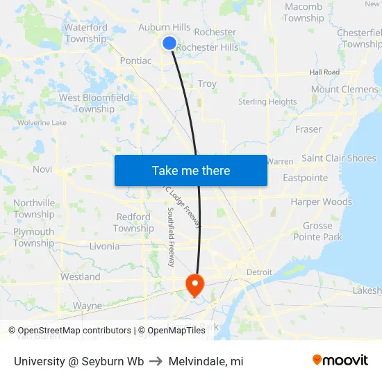 University @ Seyburn Wb to Melvindale, mi map