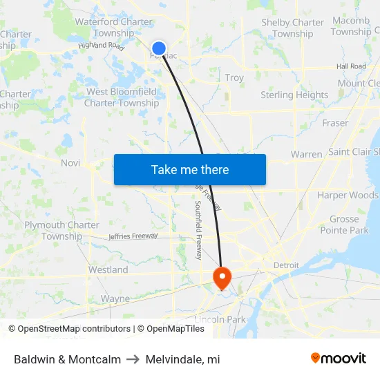 Baldwin & Montcalm to Melvindale, mi map