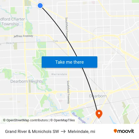 Grand River & Mcnichols SW to Melvindale, mi map