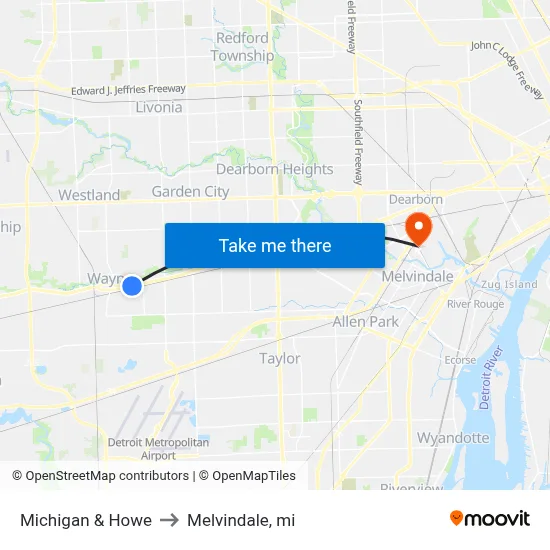 Michigan & Howe to Melvindale, mi map