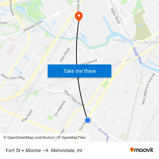 Fort St + Montie to Melvindale, mi map