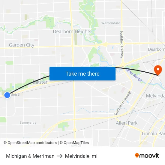 Michigan & Merriman to Melvindale, mi map