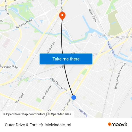 Outer Drive & Fort to Melvindale, mi map
