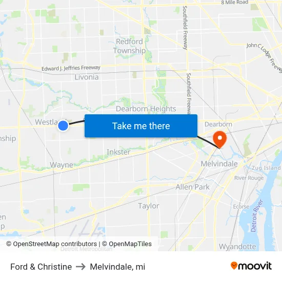 Ford & Christine to Melvindale, mi map