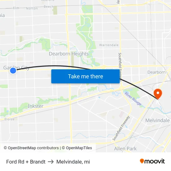 Ford Rd + Brandt to Melvindale, mi map