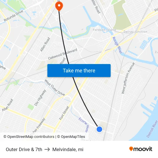 Outer Drive & 7th to Melvindale, mi map