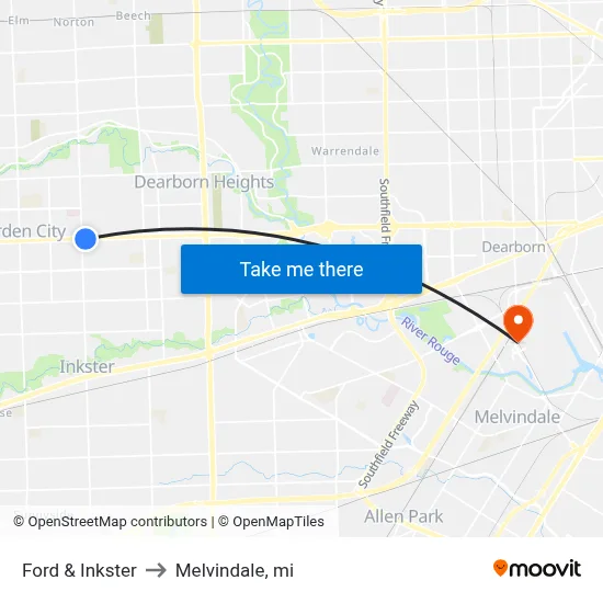 Ford & Inkster to Melvindale, mi map
