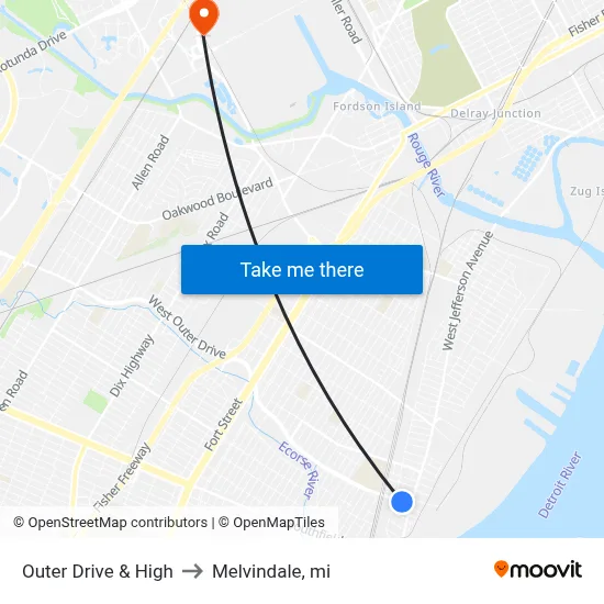 Outer Drive & High to Melvindale, mi map