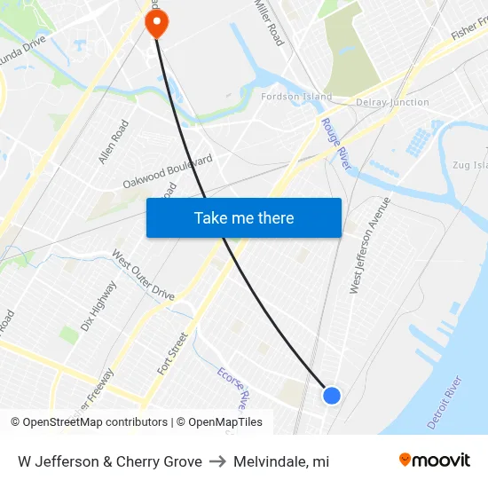 W Jefferson & Cherry Grove to Melvindale, mi map