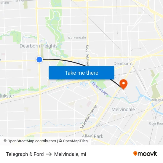 Telegraph & Ford to Melvindale, mi map