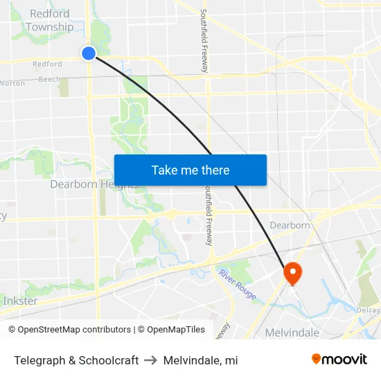 Telegraph & Schoolcraft to Melvindale, mi map