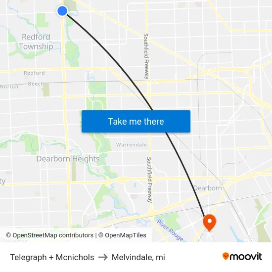 Telegraph + Mcnichols to Melvindale, mi map