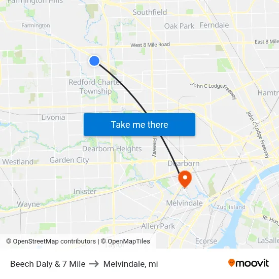 Beech Daly & 7 Mile to Melvindale, mi map