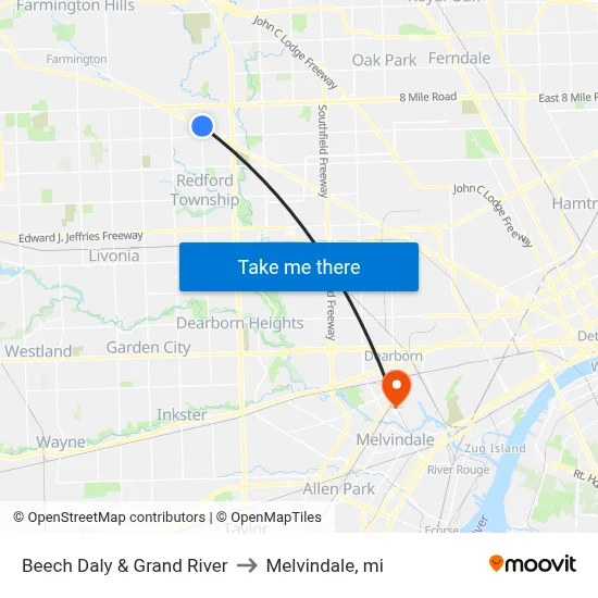 Beech Daly & Grand River to Melvindale, mi map