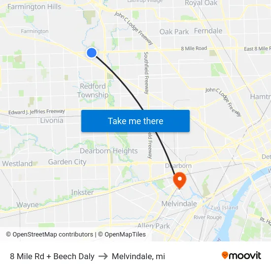 8 Mile Rd + Beech Daly to Melvindale, mi map