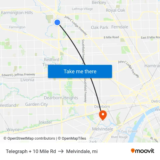 Telegraph + 10 Mile Rd to Melvindale, mi map