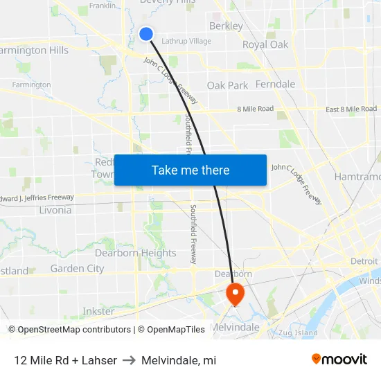 12 Mile Rd + Lahser to Melvindale, mi map