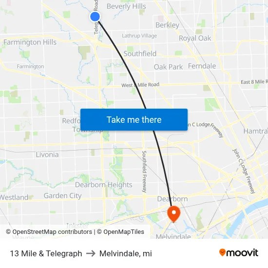 13 Mile & Telegraph to Melvindale, mi map