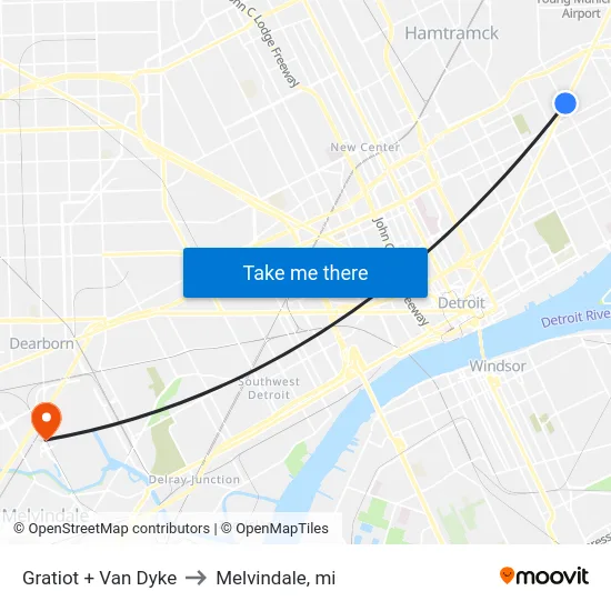 Gratiot + Van Dyke to Melvindale, mi map