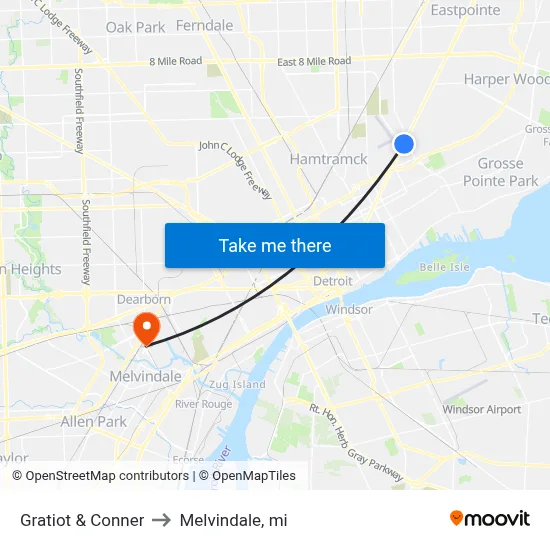 Gratiot & Conner to Melvindale, mi map