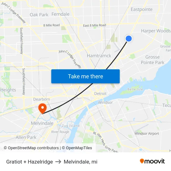 Gratiot + Hazelridge to Melvindale, mi map
