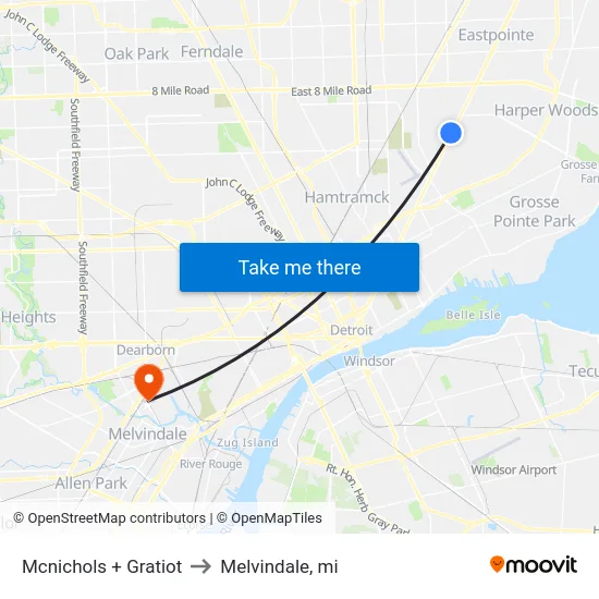 Mcnichols + Gratiot to Melvindale, mi map