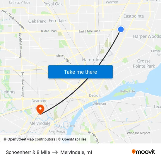 Schoenherr & 8 Mile to Melvindale, mi map