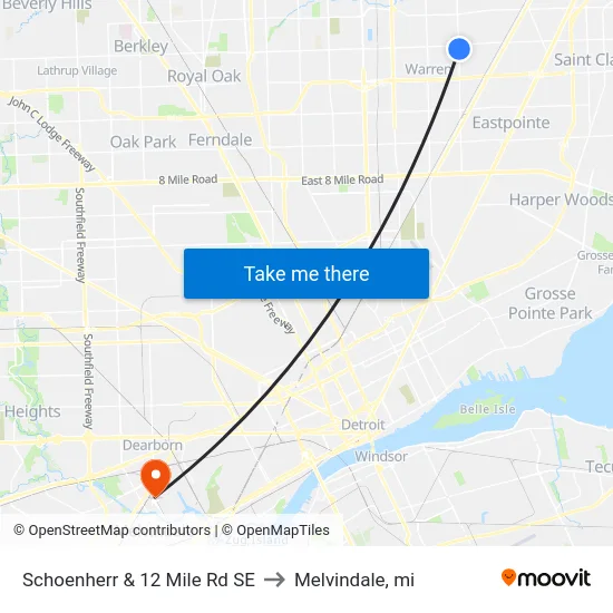 Schoenherr & 12 Mile Rd SE to Melvindale, mi map