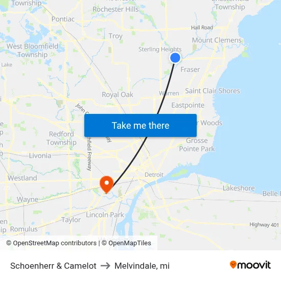 Schoenherr & Camelot to Melvindale, mi map