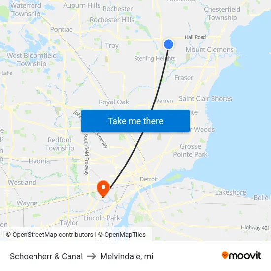 Schoenherr & Canal to Melvindale, mi map
