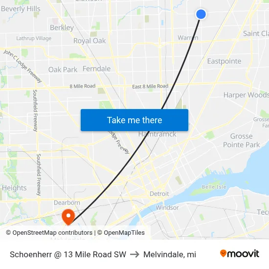 Schoenherr @ 13 Mile Road SW to Melvindale, mi map