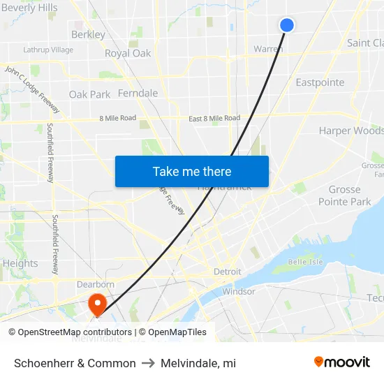 Schoenherr & Common to Melvindale, mi map