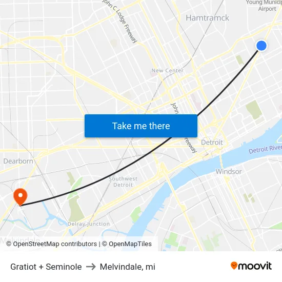 Gratiot + Seminole to Melvindale, mi map