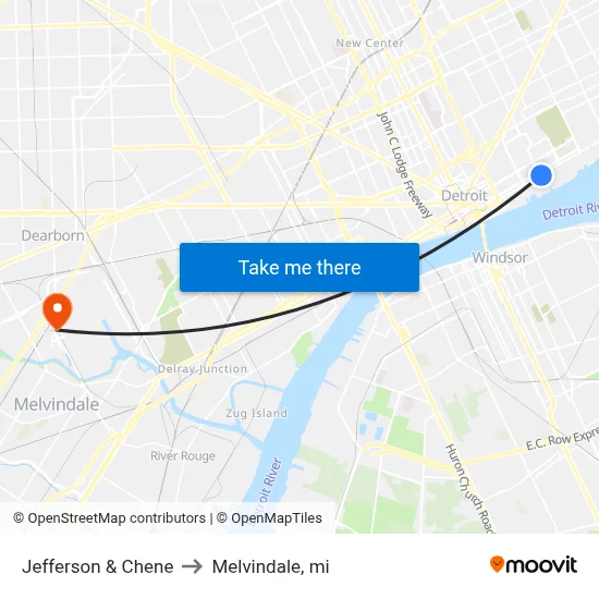 Jefferson & Chene to Melvindale, mi map