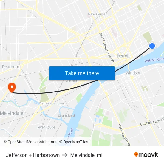 Jefferson + Harbortown to Melvindale, mi map