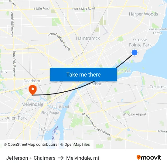 Jefferson + Chalmers to Melvindale, mi map
