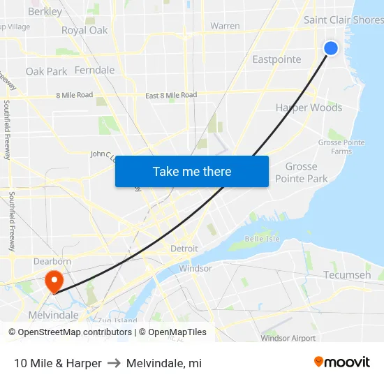10 Mile & Harper to Melvindale, mi map