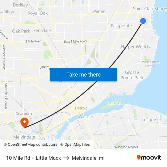 10 Mile Rd + Little Mack to Melvindale, mi map