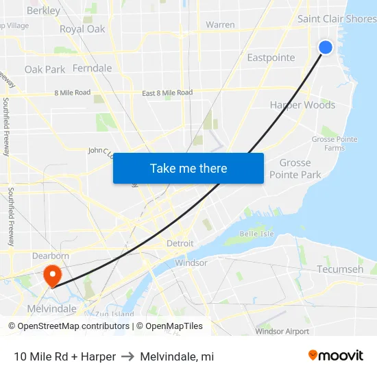10 Mile Rd + Harper to Melvindale, mi map