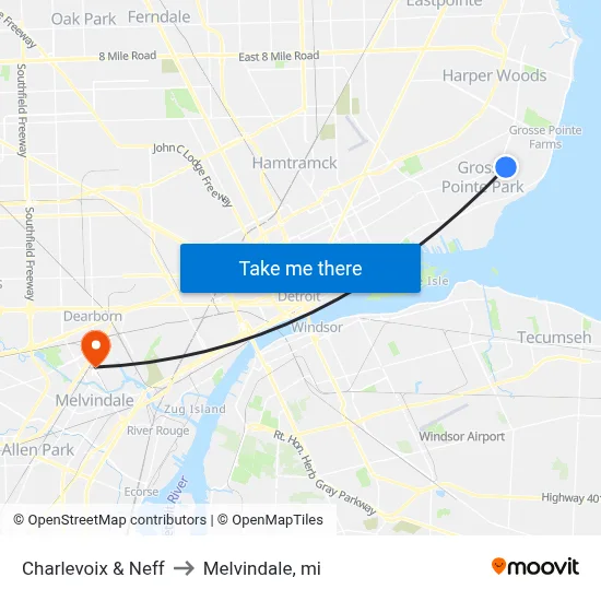 Charlevoix & Neff to Melvindale, mi map