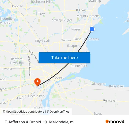 E Jefferson & Orchid to Melvindale, mi map