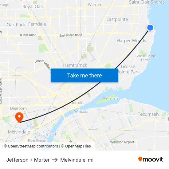 Jefferson + Marter to Melvindale, mi map