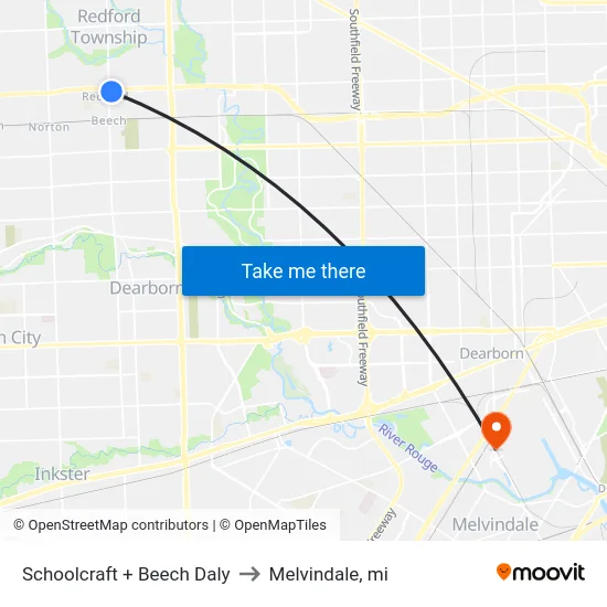 Schoolcraft + Beech Daly to Melvindale, mi map
