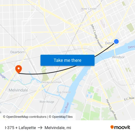 I-375 + Lafayette to Melvindale, mi map